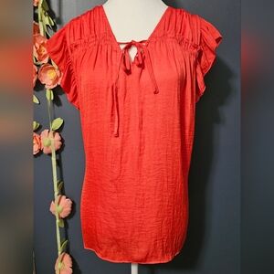 Rachel Zoe Ruffle Sleeve Satin Blouse Size XL